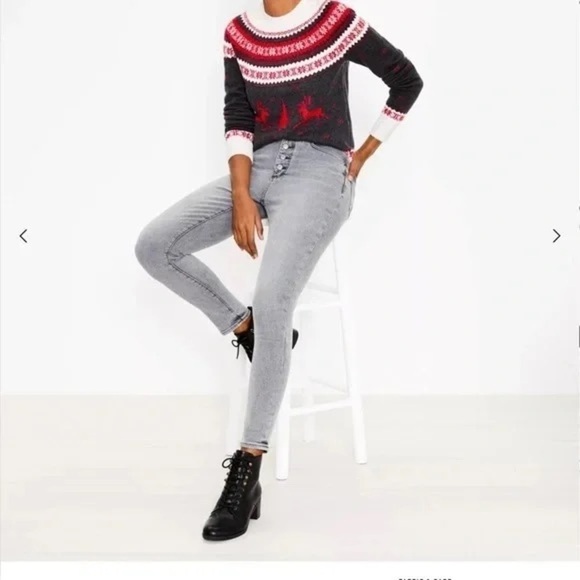 LOFT Denim - Loft | Button Front High Rise Skinny Jeans in Light Vapor Grey